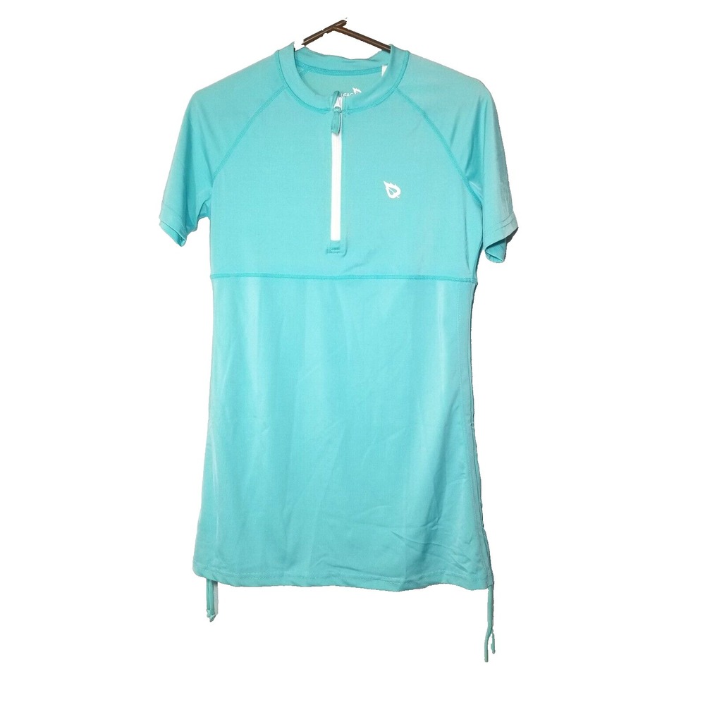 NWT BALEAF Short Sleeve 1/4 Zip UPF 50+ Coverup Dress Drawstring Sides Blue Med